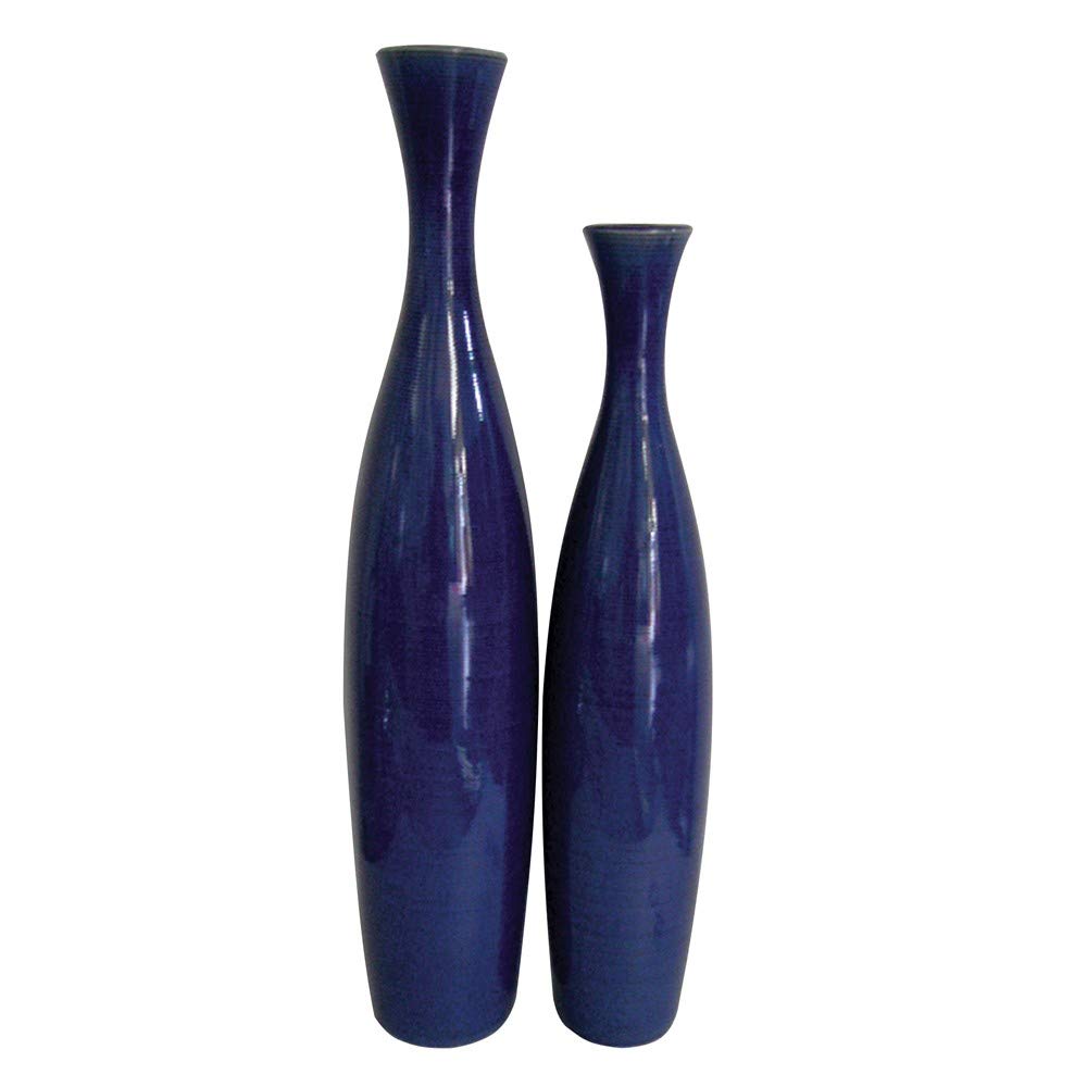 HomeRoots Set of 2 Cobalt Blue Glaze Finish Ceramic Vases