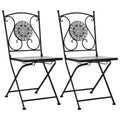 vidaXL Set of 2 Mosaic Bistro Chairs – Waterproof Ceramic Seat – Perfect for Garden, Patio & Balcony – Gray