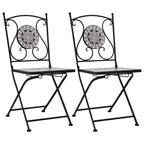 vidaXL Set of 2 Mosaic Bistro Chairs – Waterproof Ceramic Seat – Perfect for Garden, Patio & Balcony – Gray