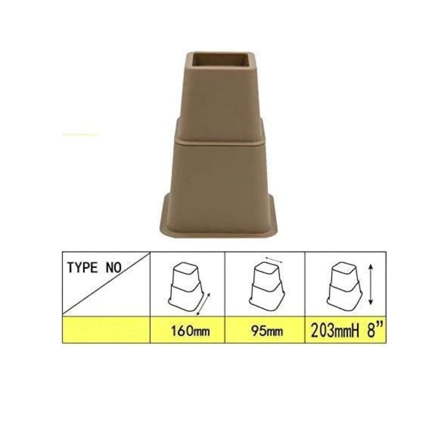 HomeRoots Adjustable Bed Risers and Furniture Risers, Heavy Duty Plastic Table Risers 3', 5' or 8' Furniture Riser for Bed and Sofa | Holds up to 1300LB Weight | Brown Color | Set of 4 Desk Risers