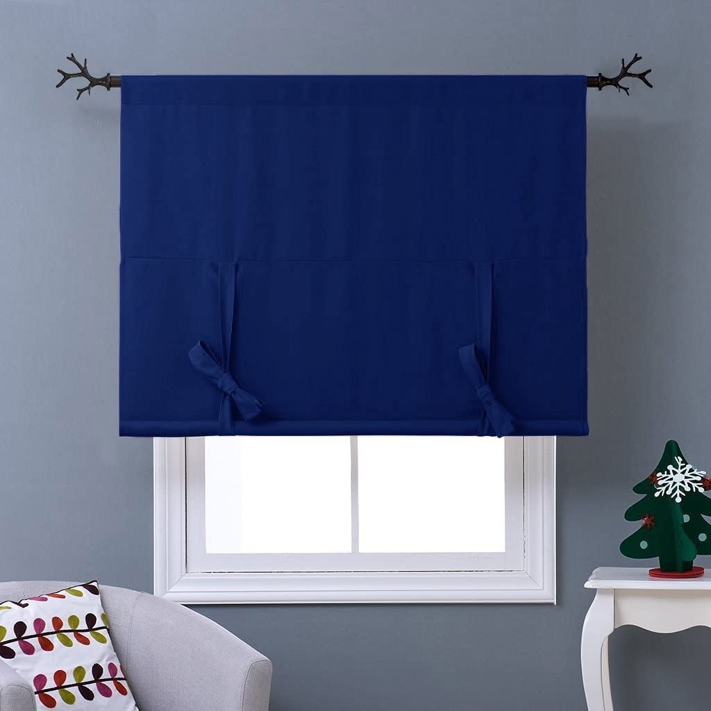 Nicetown Balloon Shades Blackout Curtain - Adjustable Thermal Insulated Tie Up Curtain Panel Valance (Dark Blue, Rod Pocket Pane