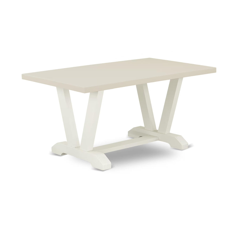 East West Furniture V026Ce215-7 7 Piece Dinette Set Consist Of A Rectangle Dining Room Table With V-Legs And 6 Baby Blue Linen Fabric Upholstered Parson Chairs, 36X60 Inch, Multi-Color