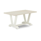 East West Furniture V026Ce215-7 7 Piece Dinette Set Consist Of A Rectangle Dining Room Table With V-Legs And 6 Baby Blue Linen Fabric Upholstered Parson Chairs, 36X60 Inch, Multi-Color