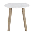 Madison Park Milo Accent Round Marble Tabletop with Natural Wooden Legs Mid-Century Modern Style Side/End Table, 20 Inch Wide, W