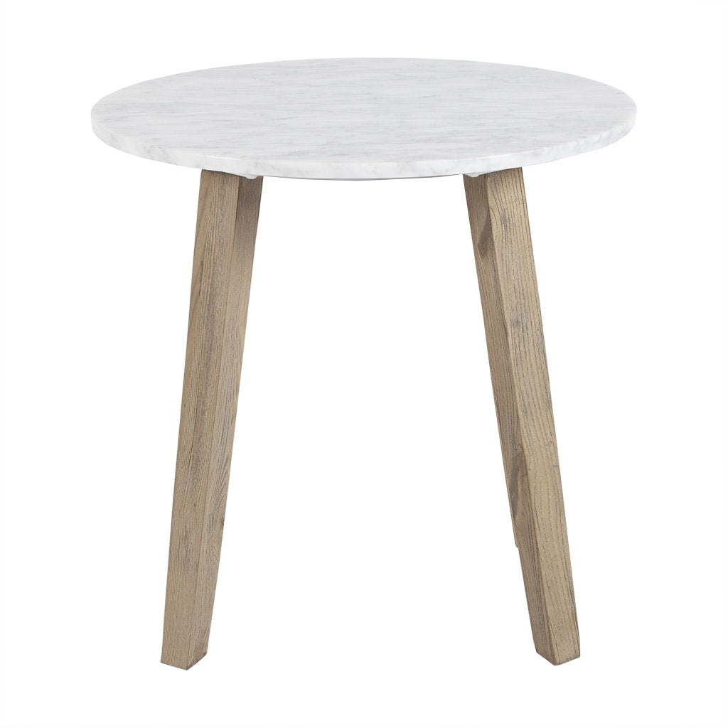 Madison Park Milo Accent Round Marble Tabletop with Natural Wooden Legs Mid-Century Modern Style Side/End Table, 20 Inch Wide, W