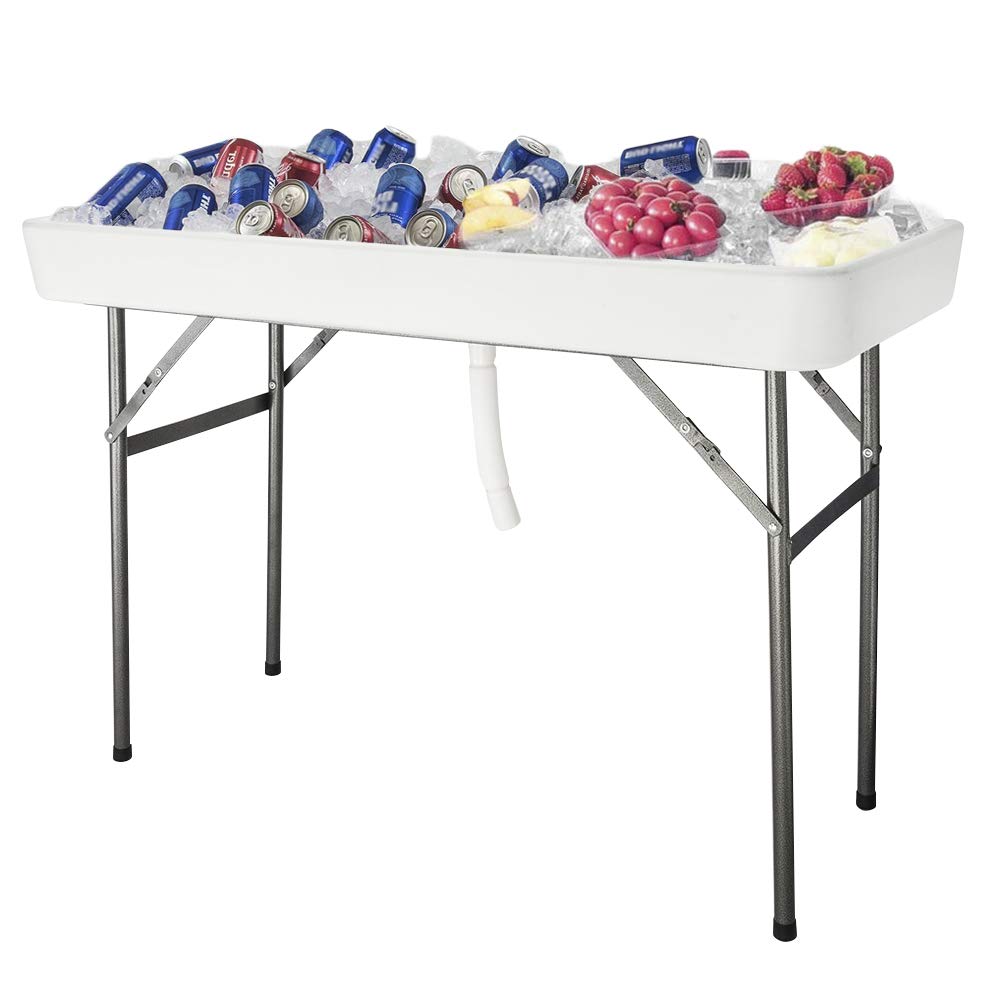 Vingli 4 Foot Party Ice Cooler Folding Table, Portable Tailgate Camp Fishing Cleaning, Plastic With Matching Skirt, Ice Table For Party, Bbq, Camping, Picnic
