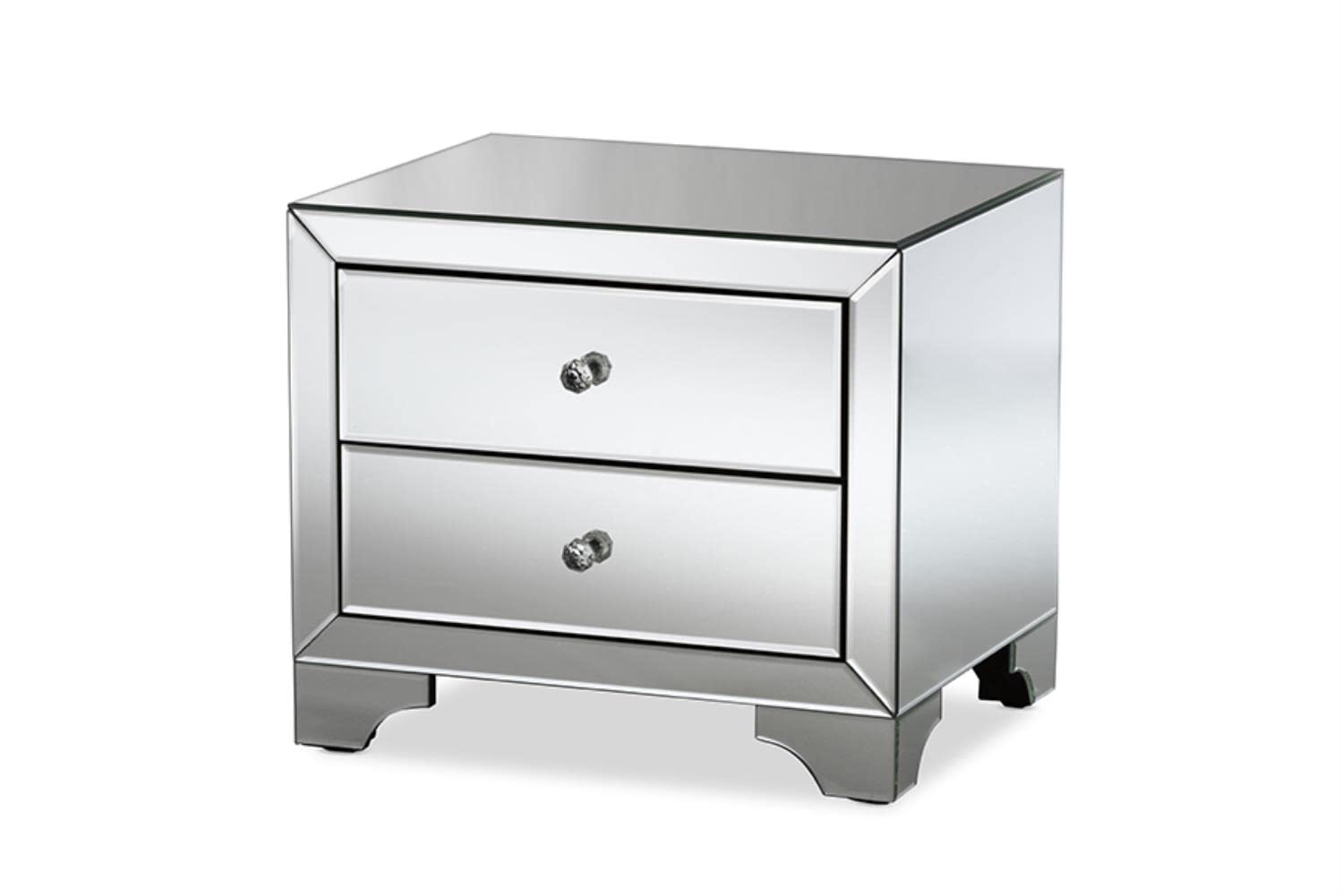 Baxton Studio Farrah Hollywood 2-Drawer Nightstand MDF/Silver Mirrored/Glam
