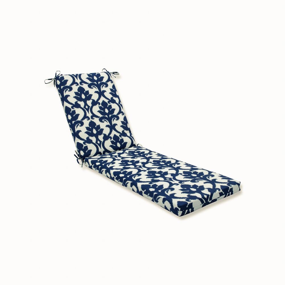 Pillow Perfect Damask Indoor/Outdoor Solid Back Chaise Lounge Cushion With Ties, Plush Fiber Fill, Weather, And Fade Resistant,