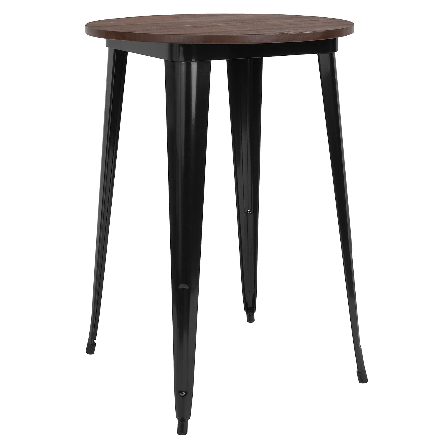 Flash Furniture Philip 30 Round Black Metal Indoor Bar Height Table with Walnut Rustic Wood Top