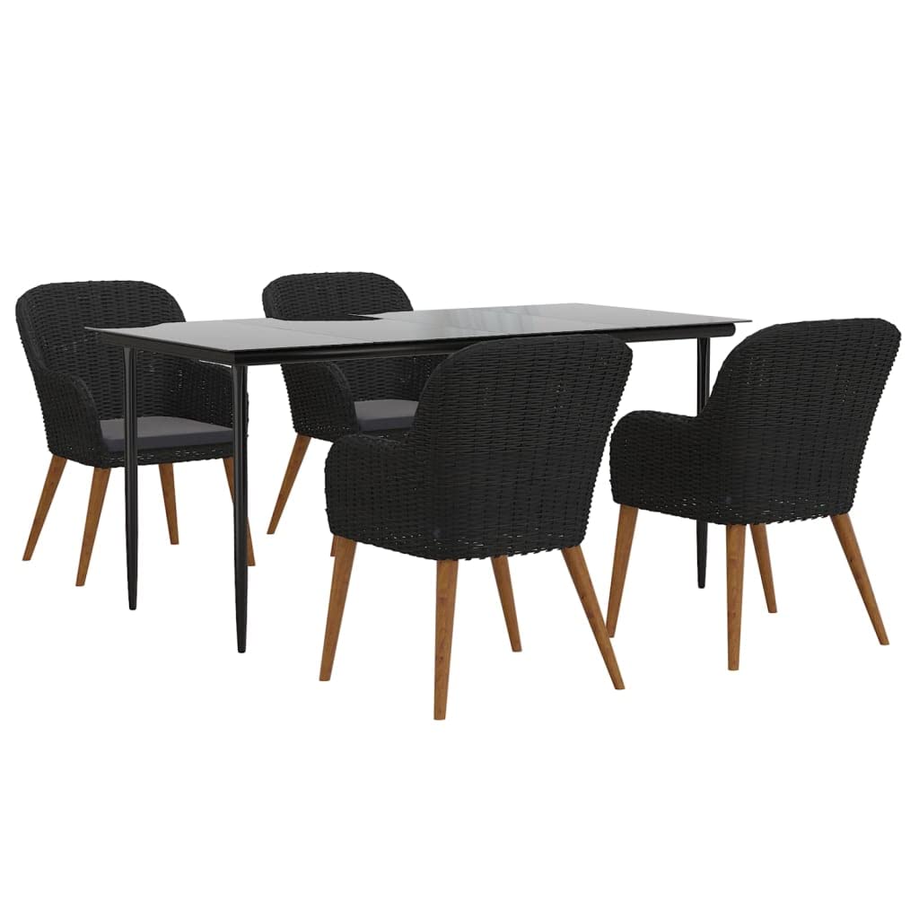 Vidaxl Patio Dining Set 5 Piece, Outdoor Wicker Patio Furniture Set With Cushions, Outdoor Dining Set For Backyard Garden, Modern Style, Black