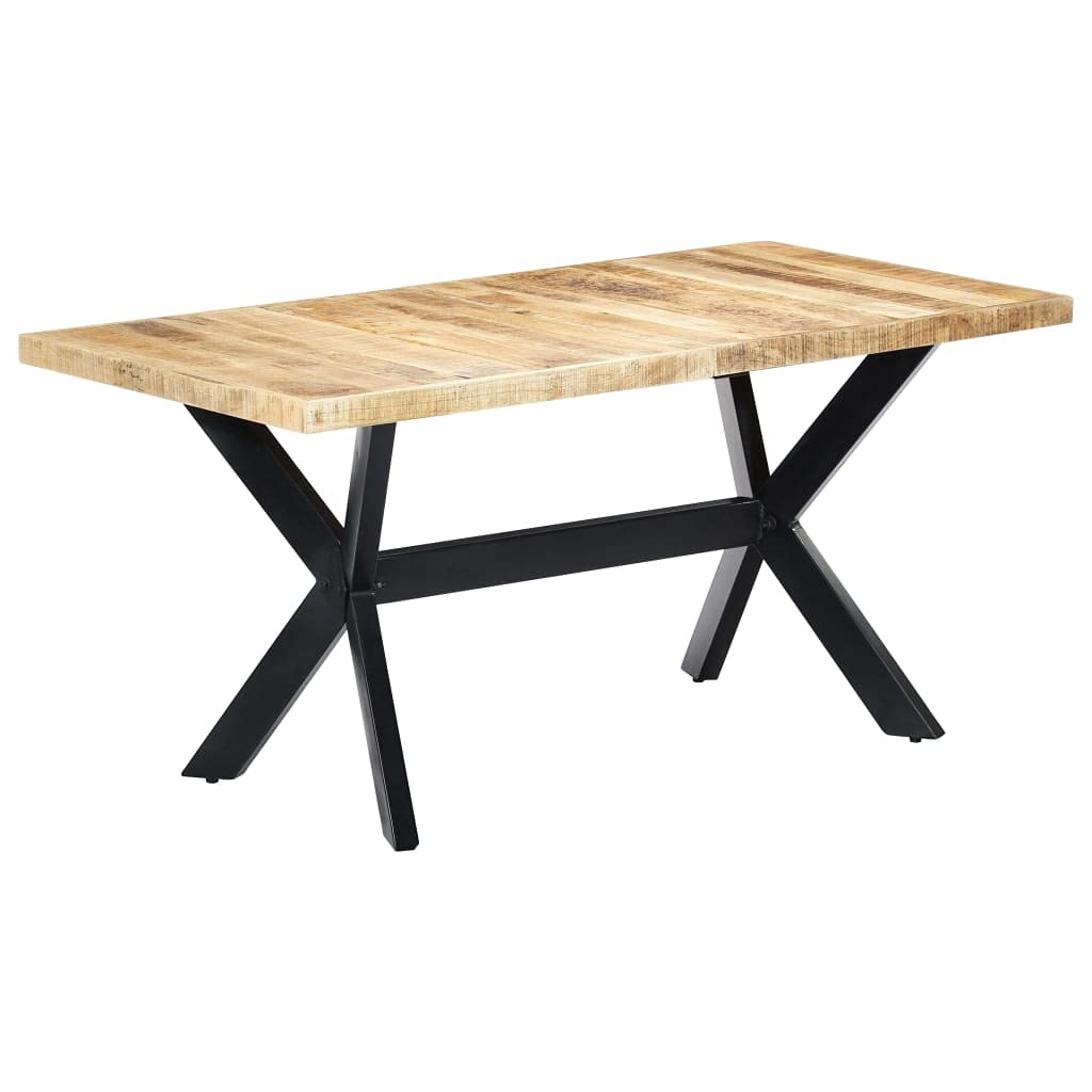 vidaXL Solid Mango Wood Dining Table with Steel Legs and Cross Frame - Industrial Style Handmade Wooden Table for Kitchen/Dining Room (63"x31.5"x29.5")