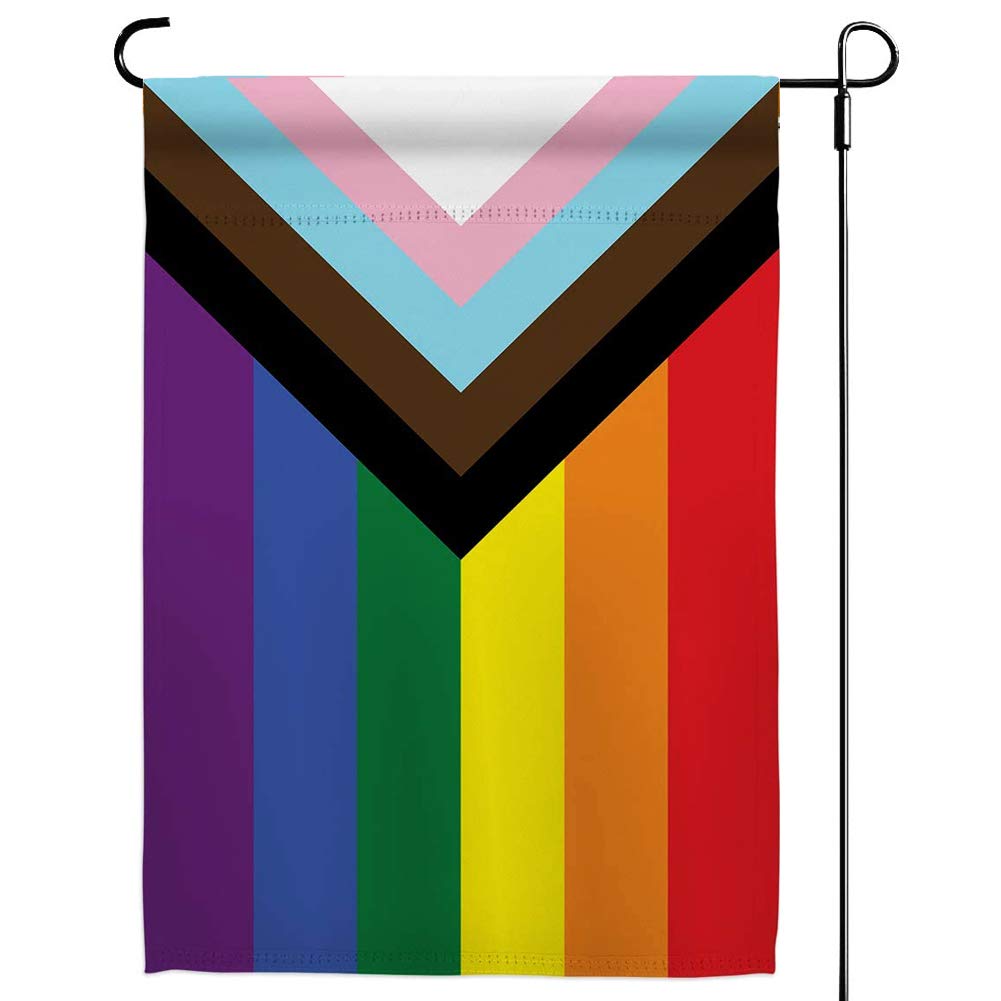Progress Pride Rainbow Garden Flags - Inclusive Progress Yard Small Flag 12.5X18 Inch For Lgbtq Lesbian Gay Transgender
