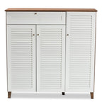 Baxton Studio Coolidge Walnut Finished 11-Shelf Wood Shoe Cabinet with Drawer