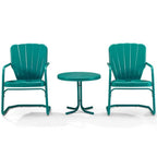 Crosley Furniture Ridgeland 3-Piece Outdoor Chair and Side Table Set, Retro Metal Bistro Patio Sets for Deck, Turquoise
