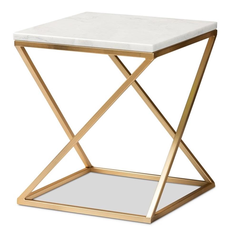 Baxton Studio Hadley Modern and Contemporary Gold Finished Metal End Table with Marble Tabletop Gold/Metal