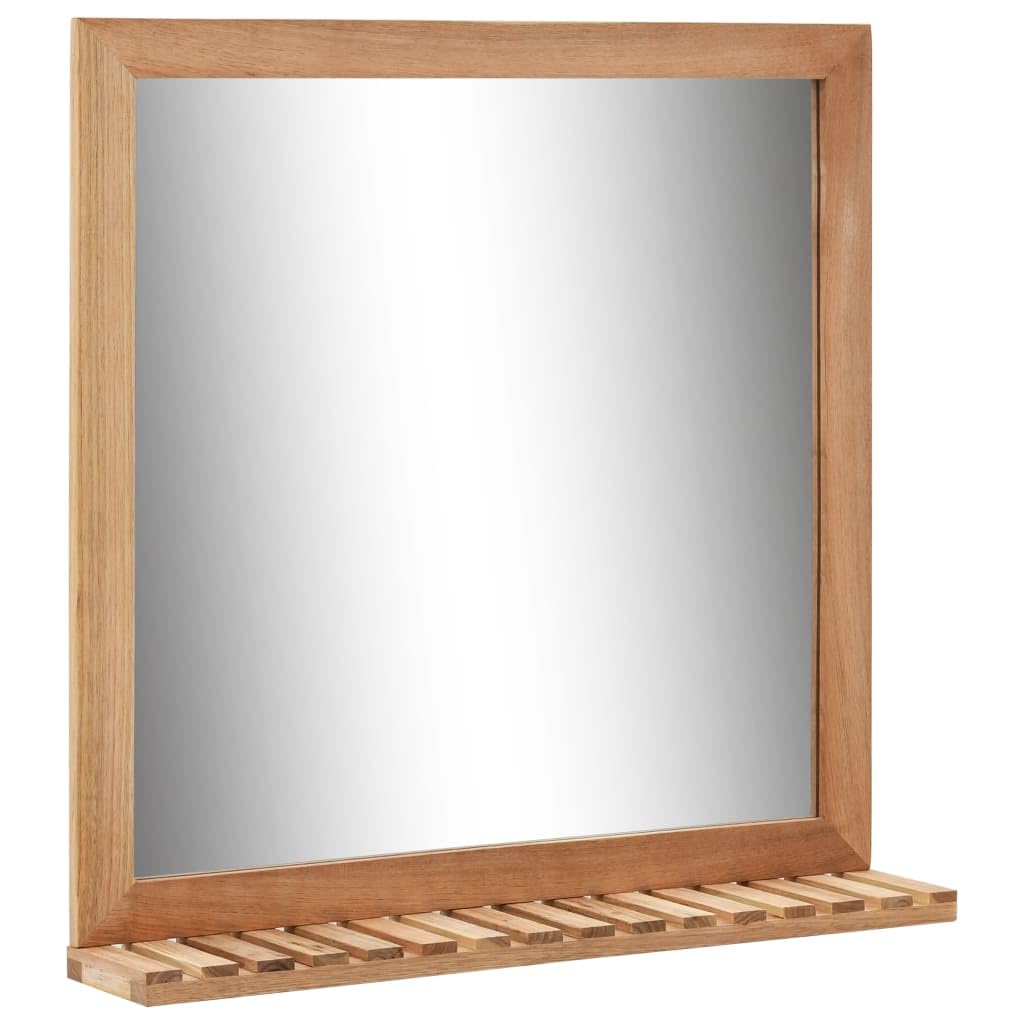 vidaXL Wall-Mounted Bathroom Mirror with Shelf: Make-up Vanity Mirror in Solid Wood Walnut with Natural Finish - Scandinavian Style, Square Shape