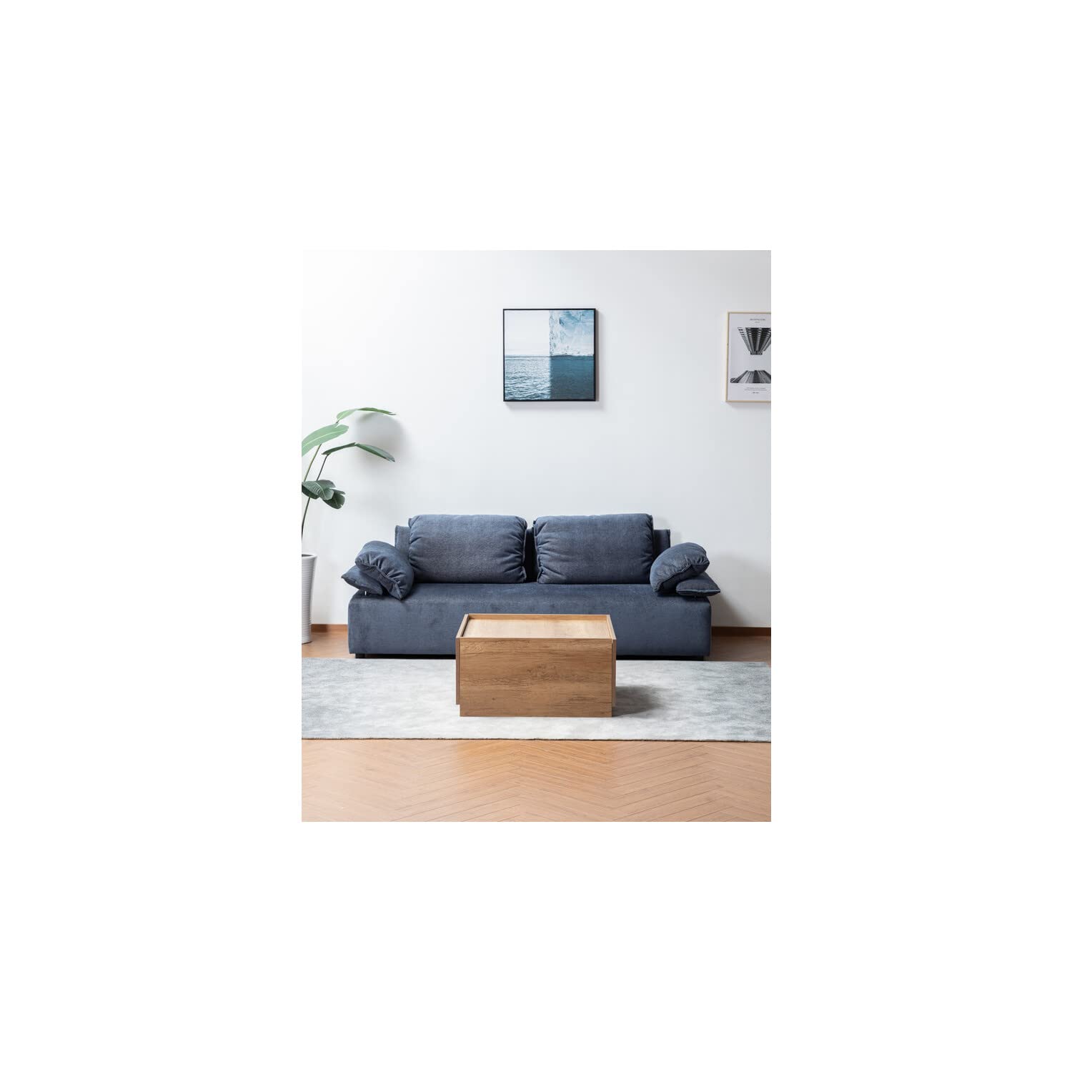 Lilola Home Eleanor Light Brown Wood Finish Coffee Table with 2 Handleless Drawers