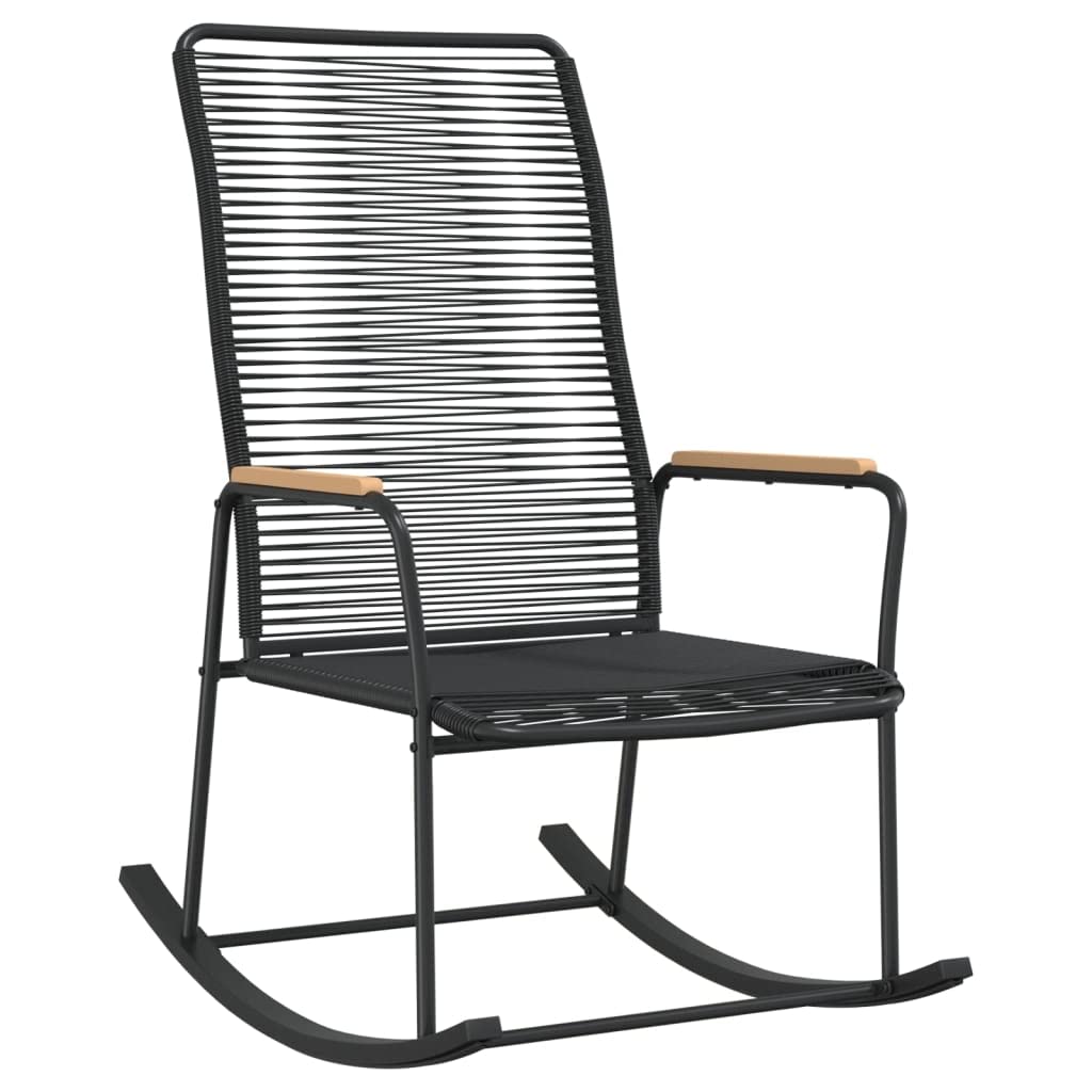 Vidaxl Garden And Patio Rocking Chair In Black Color, Uv-Resistant Pvc Rattan With Powder-Coated Steel Frame And Solid Teak Wood