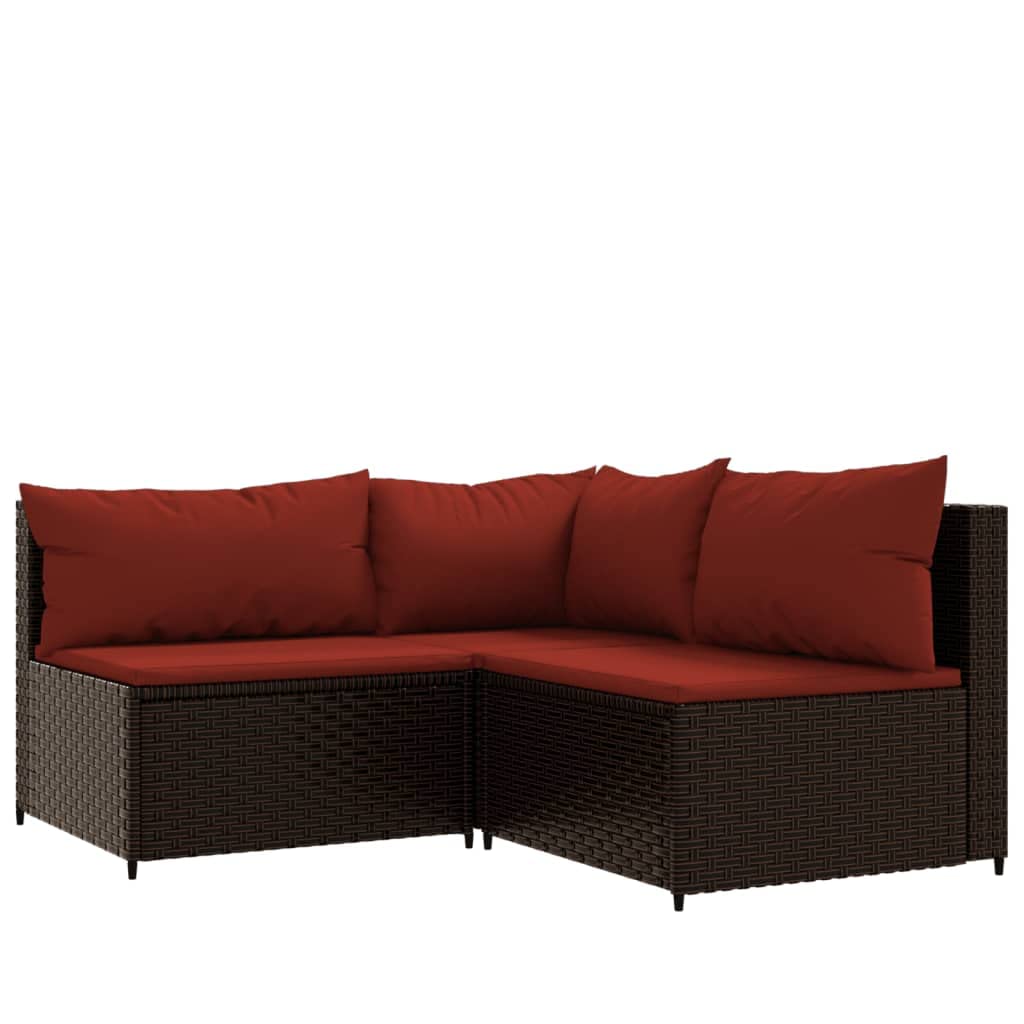 vidaXL Outdoor Patio Lounge Set, Brown PE Rattan Sofa Set with Cinnamon Red Cushions - 4 Piece, Includes Comfortable Padded Seating and Glass Tabletop