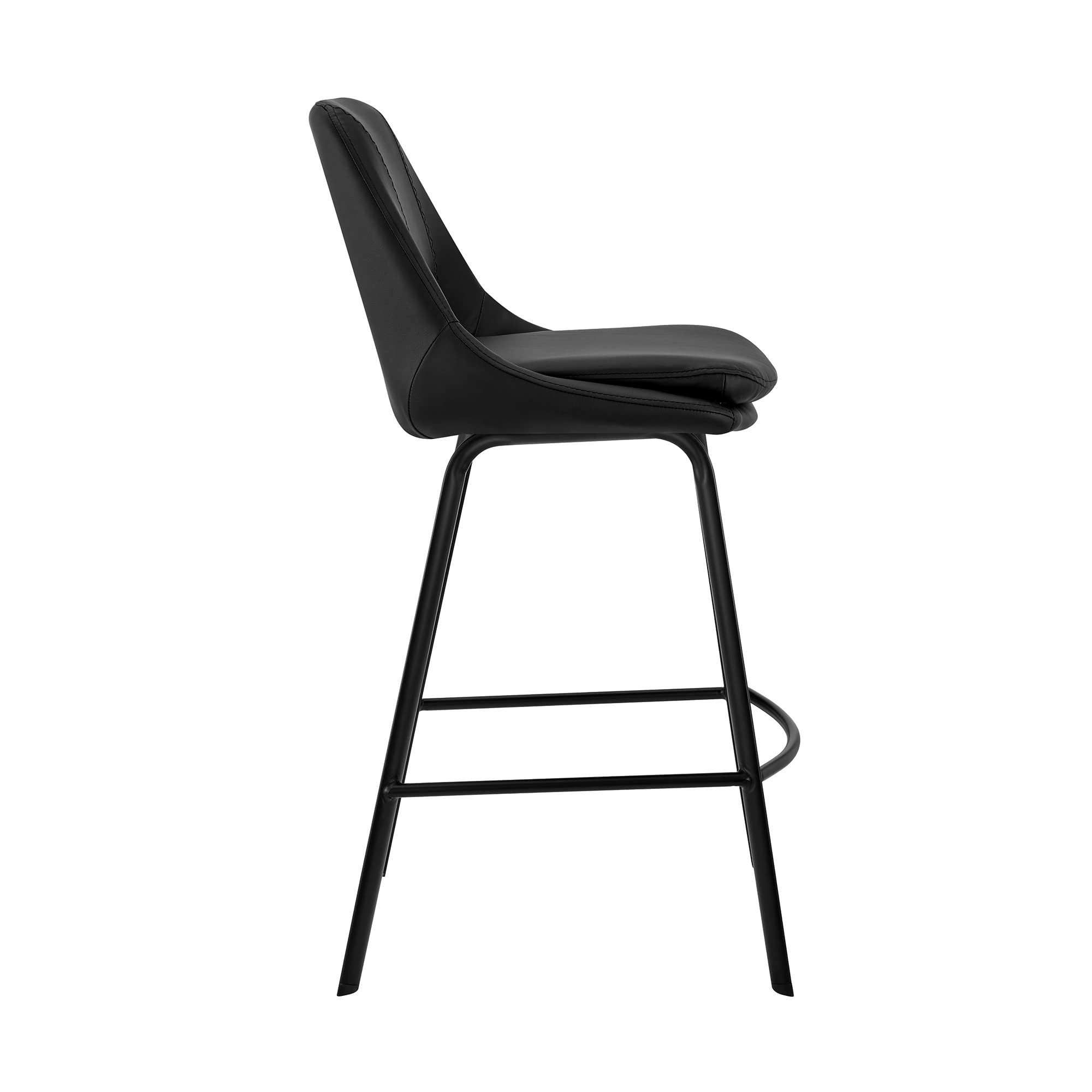 HomeRoots 30" Elegant Black Faux Leather and Black Metal Armless Swivel Bar Stool