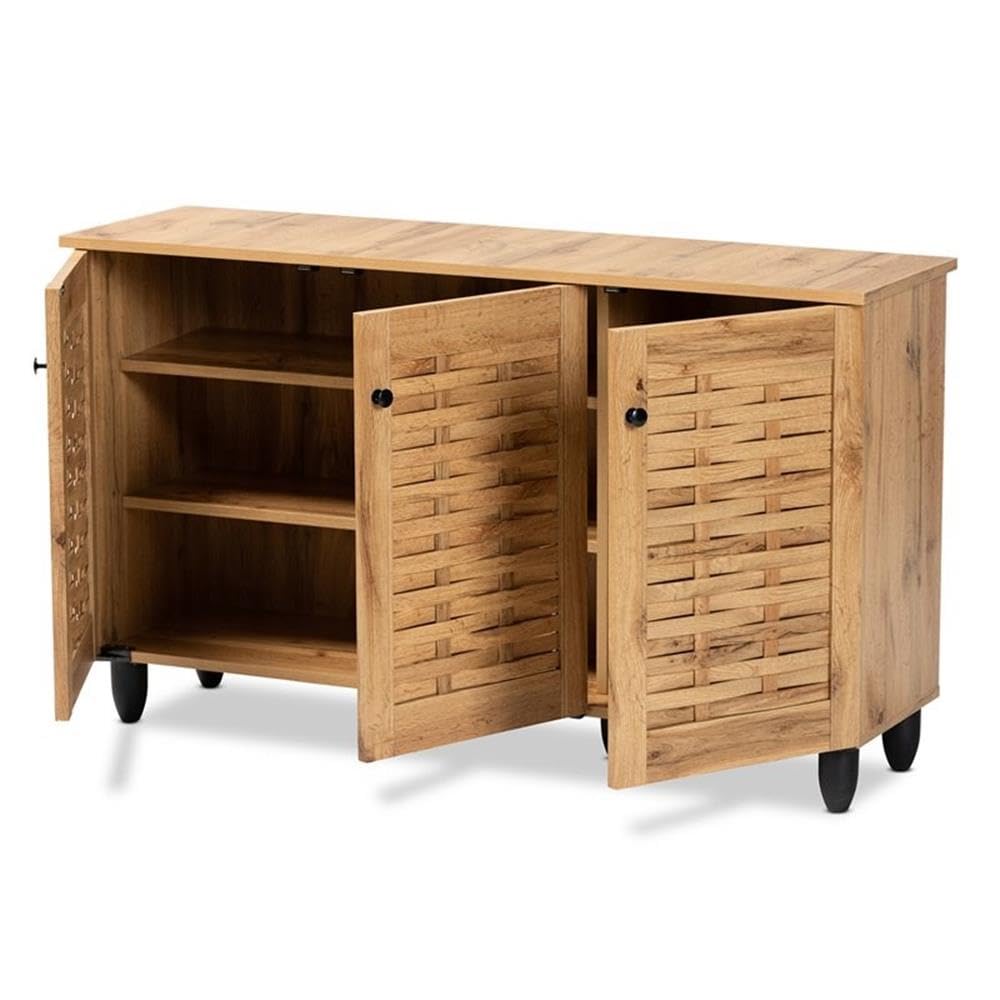 Baxton Studio Winda Modern and Contemporary Oak Brown Finished Wood 3-Door Shoe Cabinet