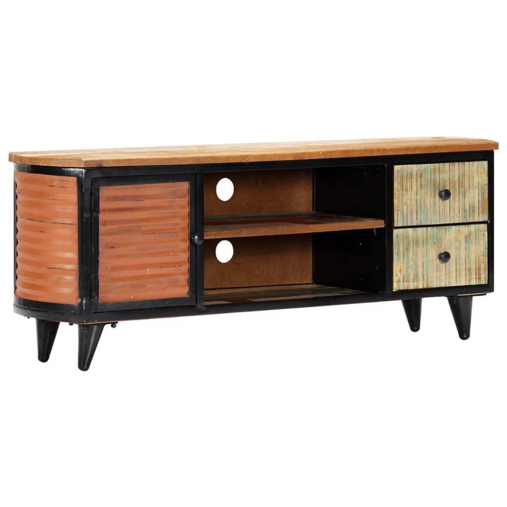 vidaXL Solid Wood Reclaimed TV Stand | Vintage Industrial-Style TV Cabinet | Distinctive Storage Unit with 2-Drawers | Brown Woo