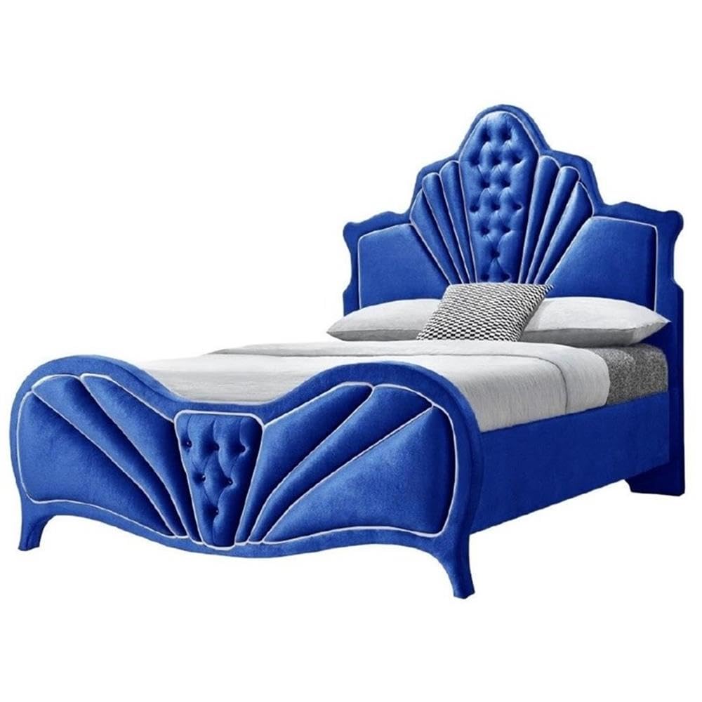 Acme Dante Queen Upholstered Panel Bed In Blue Velvet