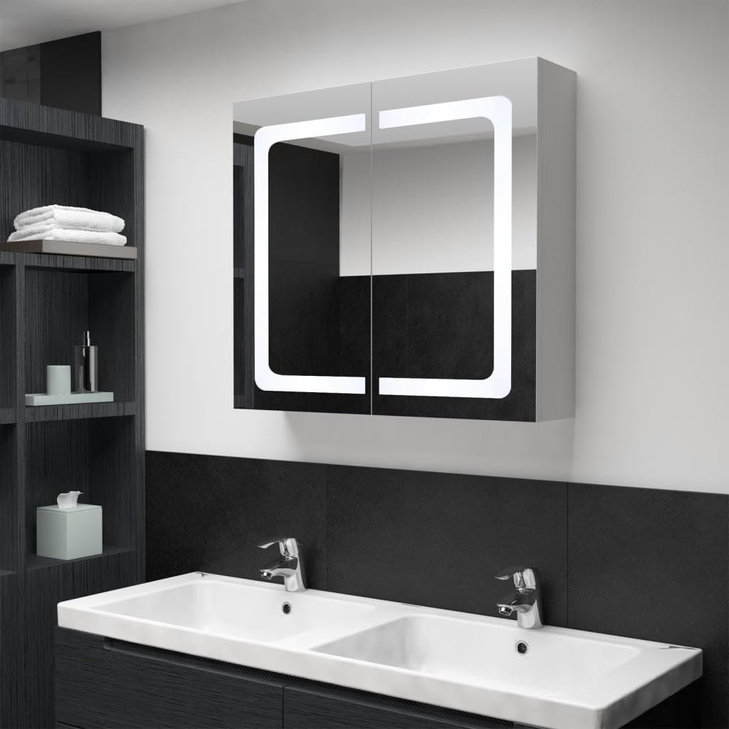 vidaXL LED Bathroom Mirror Cabinet with Shelves ?White and Silver ?Wall Mounted Design with On/Off Switch and USB Interface - 31.5"x4.8"x26.8"
