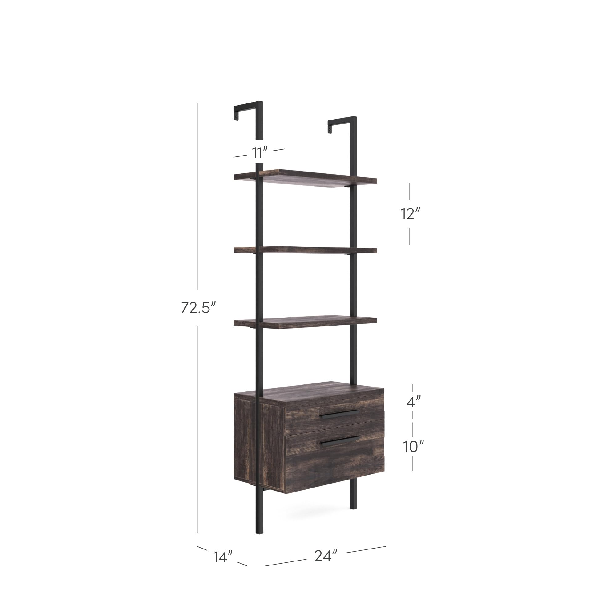 Nathan James Theo Industrial Bookshelf With Wood Drawers And Matte Steel Frame, 3-Shelf, Nutmeg/Black