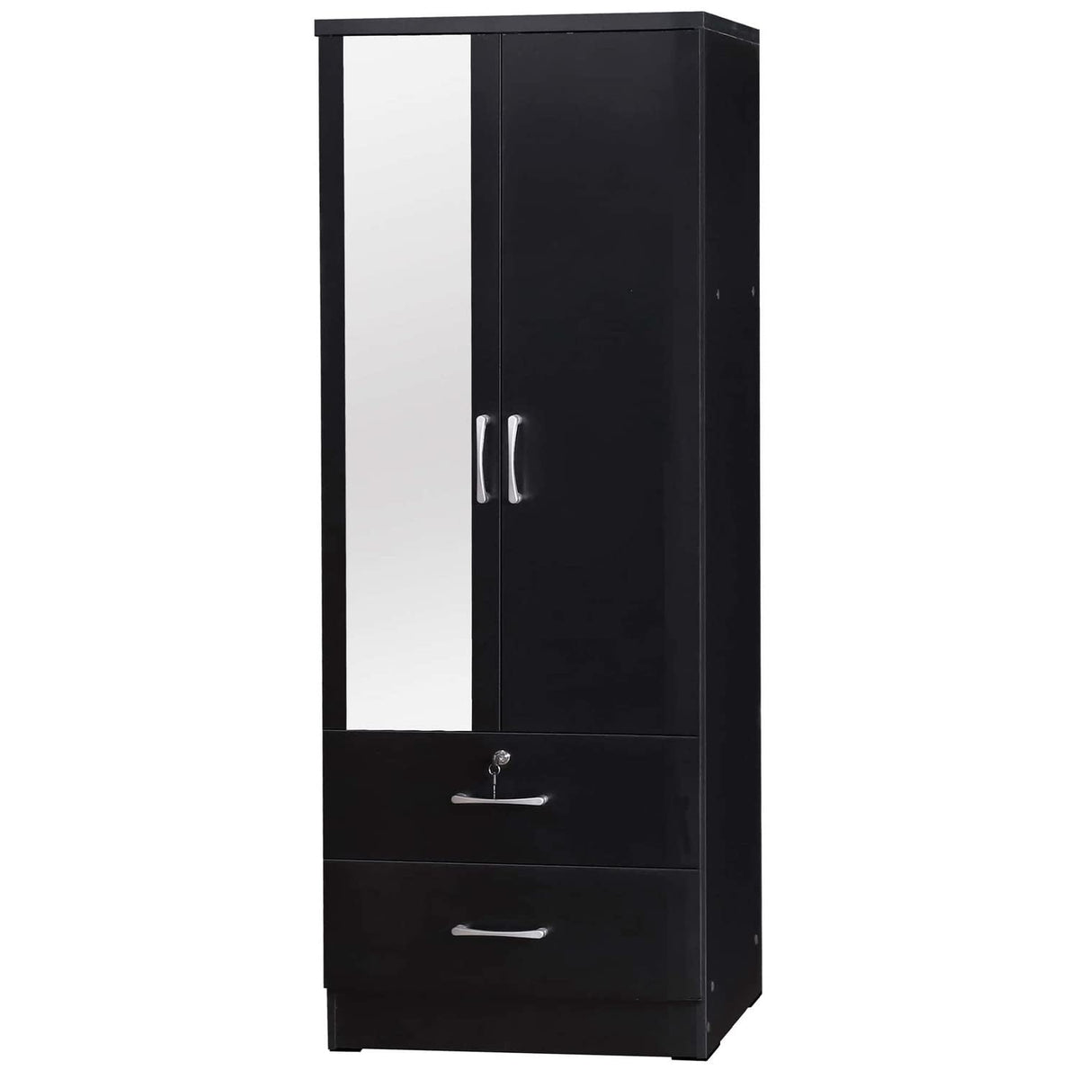 Better Home Products Grace Armoire Wardrobe With Mirror & Drawers In Black