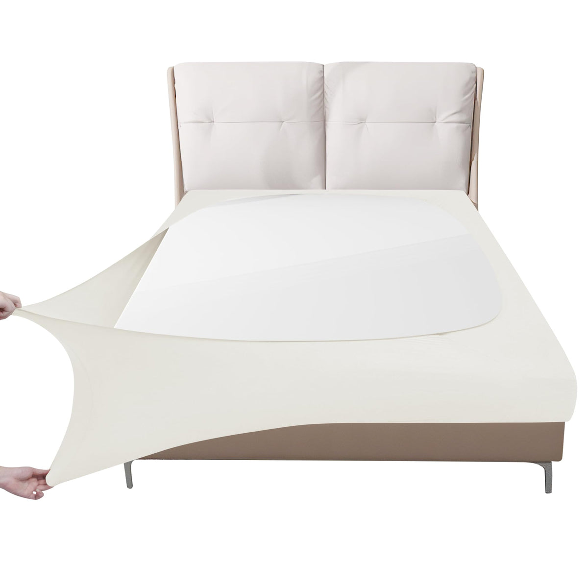 Easy-Going Box Spring Cover Twin Size, 4 Way Stretch Smooth and Elastic Wrap Around Band 4 Sides Bed Skirt, Ivory