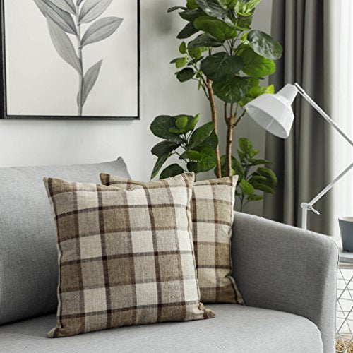 Ugasa Fall Classic Retro Checkered Plaids Cotton Linen Cushion Cover Square Throw Pillow Cover 5 Tone Modern Farmhouse Cushion F