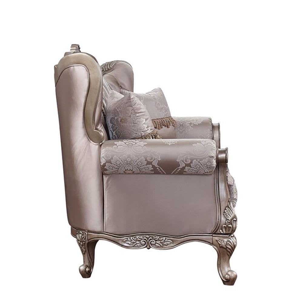 Acme Jayceon Fabric Tufted Loveseat with 2 Pillows in Champagne Beige