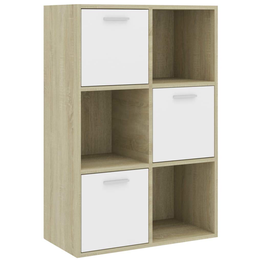 vidaXL Storage Cabinet, Storage Cabinet with 3 Doors Bookcase, Storage Shelf, Freestanding Shelving Unit, Modern, White and Sonoma Oak Engineered Wood