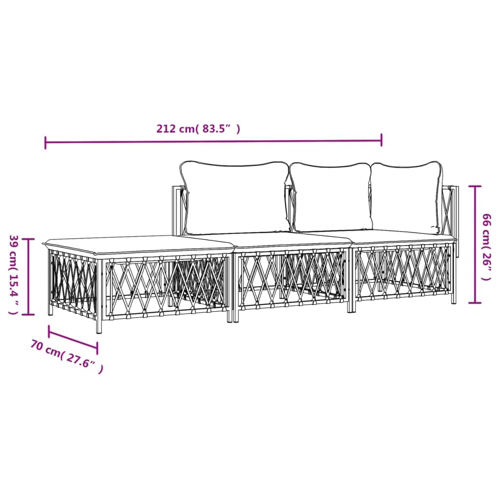 vidaXL Patio Furniture Set 3 Piece, Sectional Sofa with Cushions, Patio Lounge Set for Outdoor Garden Lawn Backyard, Anthracite Steel