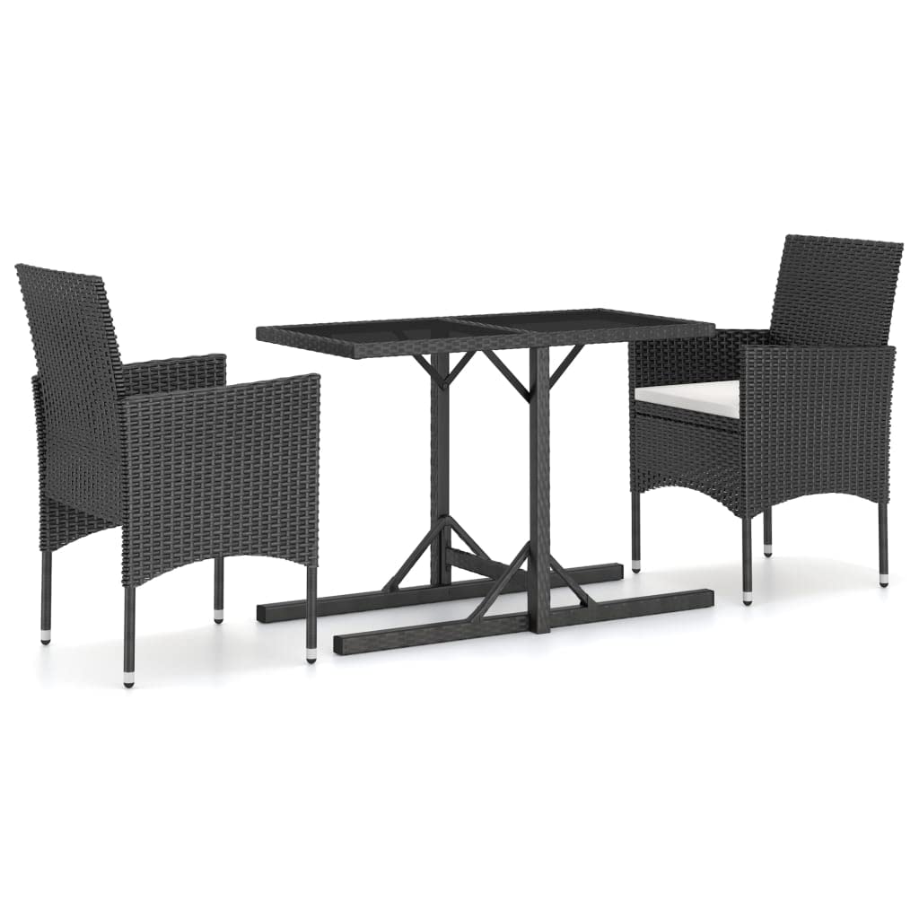 vidaXL Patio Dining Set 3 Piece Garden Outdoor Balcony Backyard Terrace Dinner Dinette Table Chair Seating Furniture Seat Set Home Black