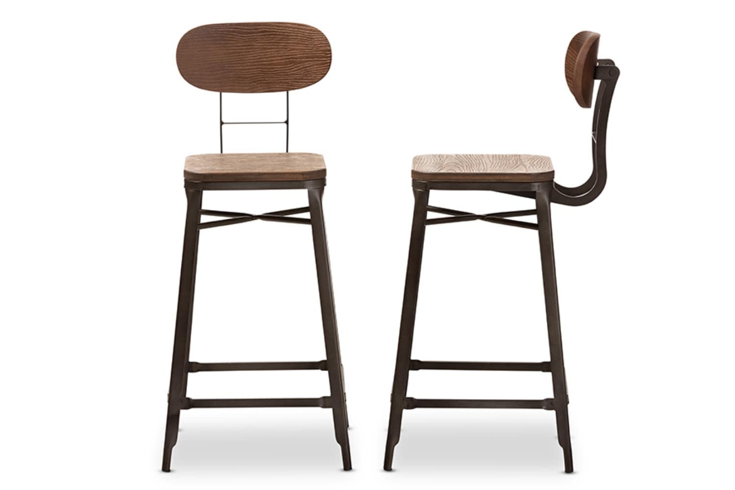 Baxton Studio Varek Vintage Rustic Industrial Style Bamboo and Rust-Finished Steel Stackable Counter Stool Set