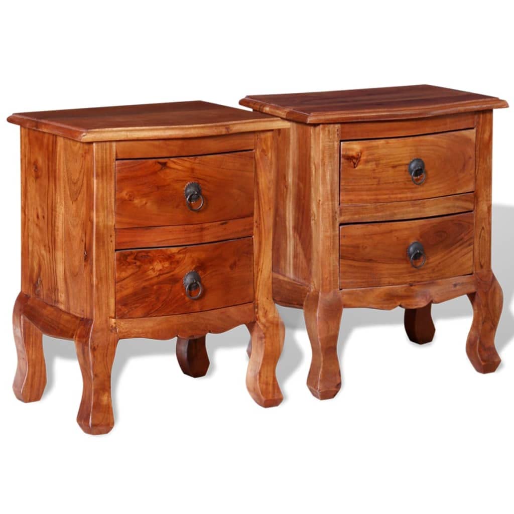 SKM Nightstands with Drawers 2 pcs Solid Acacia Wood - Thumbnail 3