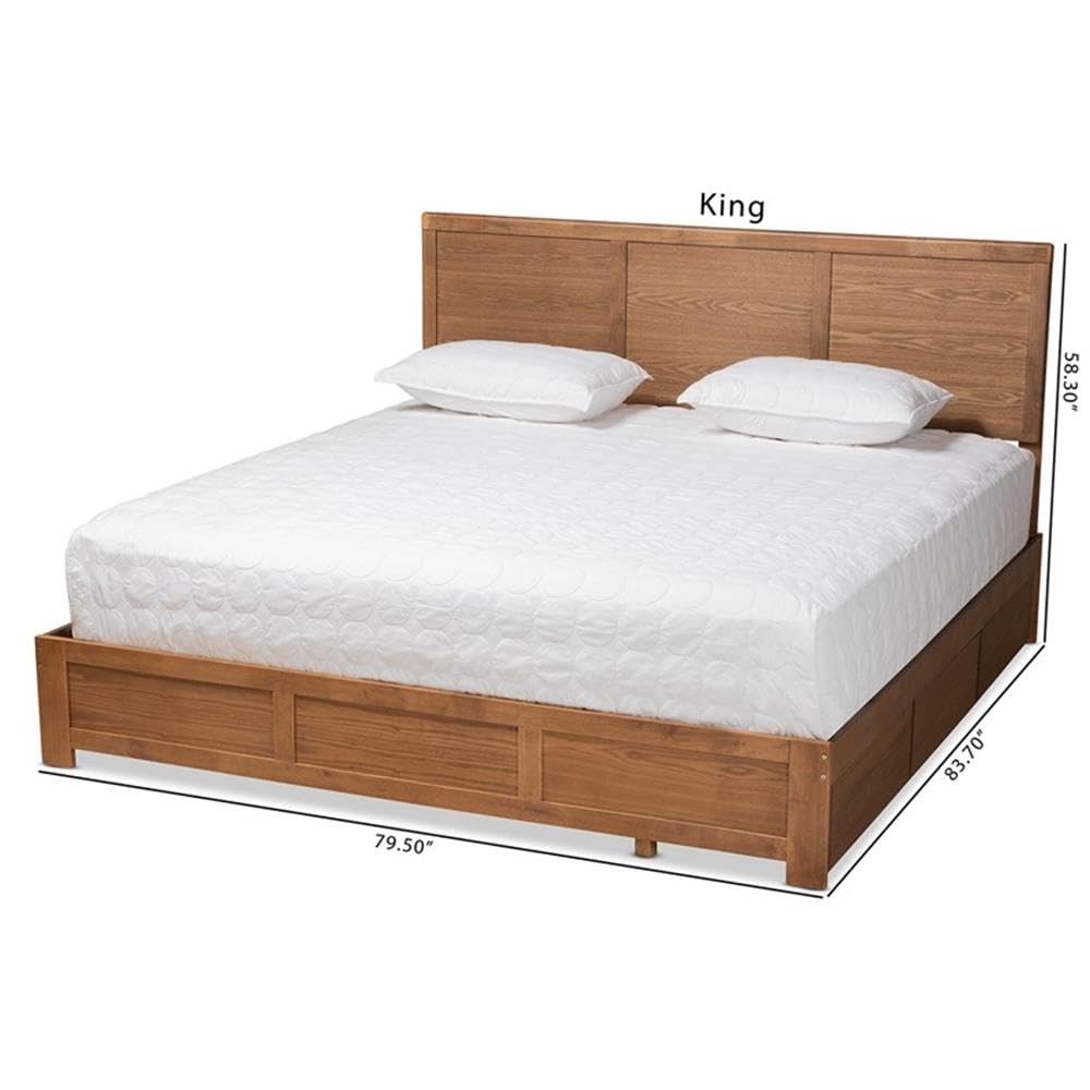 Baxton Studio Aras Modern and Contemporary Transitional Ash Walnut Brown Finished Wood King Size 3-Drawer Platform Storage Bed