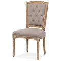 Baxton Studio Estelle Shabby Chic Rustic French Country Cottage Weathered Oak Linen Button Tufted Upholstered Dining Chair, Medium, Beige