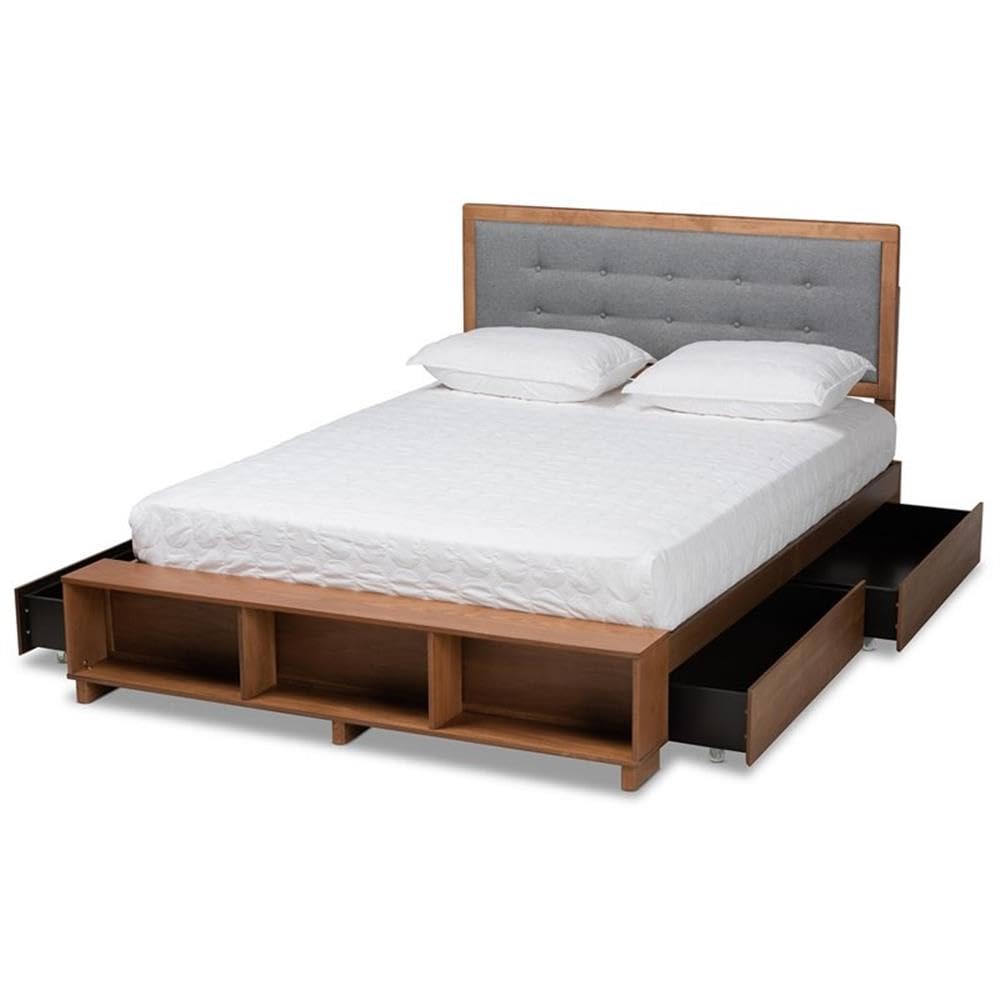 Baxton Studio Cosma Modern Transitional Ash Walnut Brown Finished Wood 4-Drawer Full Size Platform Storage Bed