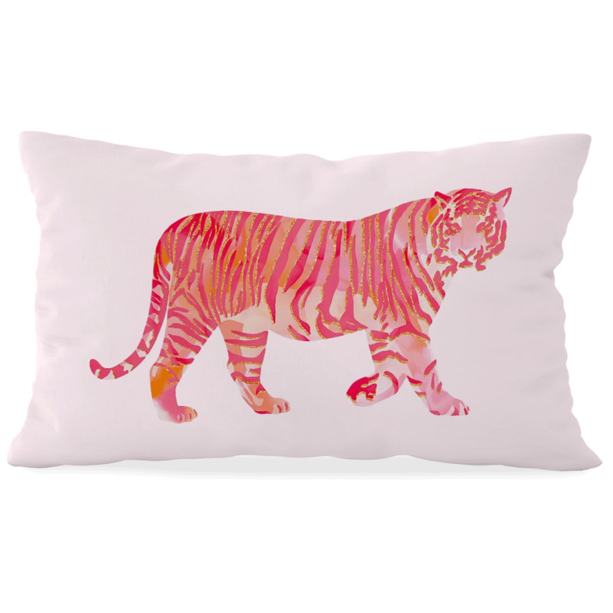 Honlung Coquette Trendy Pink Tiger White Throw Pillow Covers 20X12 Inchwildlife Tiger Animal Throw Pillow Covers Outdoor Lumbar