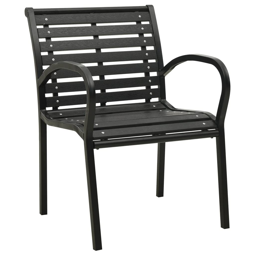 vidaXL Outdoor Patio Chairs Set - Industrial Style, Weather-Resistant, Steel and WPC Material, Stackable Design - Black Finish