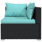 vidaXL 9-Piece Outdoor Lounge Set in Black Poly Rattan with Water-Blue Cushions: Comfortable, Weather-Resistant Furniture with Modular Design for Patio or Garden Use