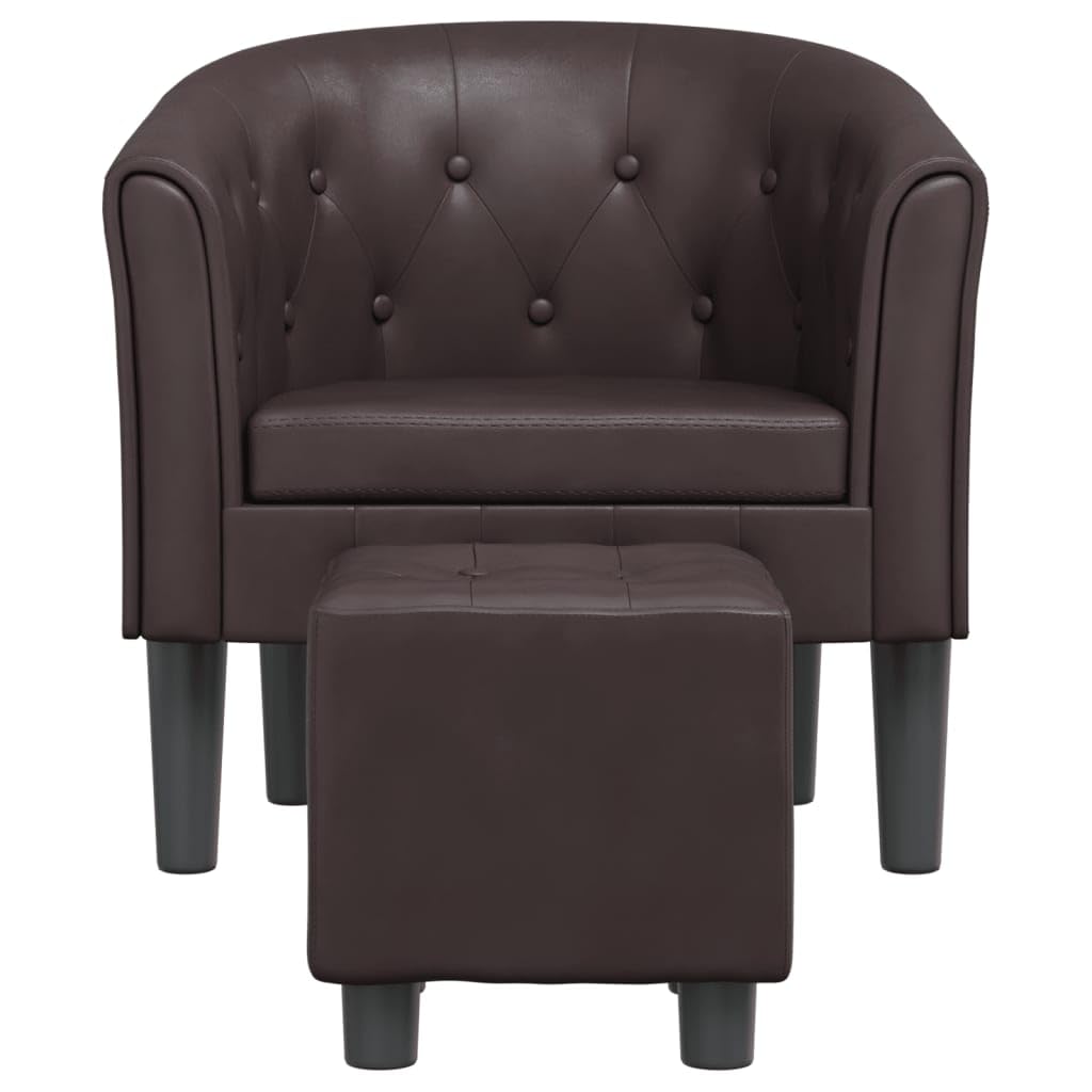 vidaXL Brown Heritage Faux Leather Tub Chair with Footstool - Ultra-Comfortable Padded Seat, Armrest and Backrest - Ideal for Living Room, Bedroom, Office or Lounge