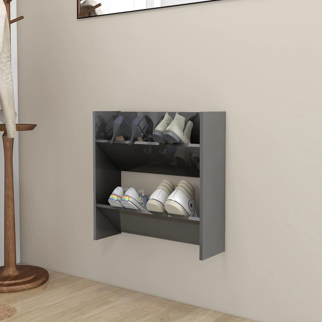 vidaXL Wall Shoe Cabinet High Gloss Gray 23.6&quot;x7.1&quot;x23.6&quot; Engineered Wood