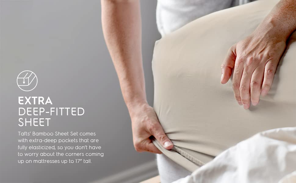 Tafts Bamboo Sheets Queen Size Bed Sheets 5 Piece Set, Pure 100% Organic Bamboo, 17” Deep Pockets - Luxuriously Soft, Silky Smooth, Cooling, Double Stitched, Lifetime Quality Guarantee (Beige)