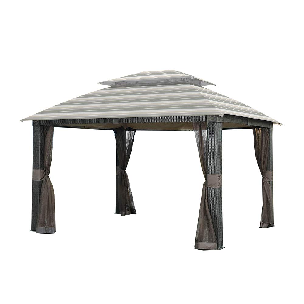 Garden Winds Replacement Canopy For The Revella Gazebo - Standard 350 - Stripe Stone