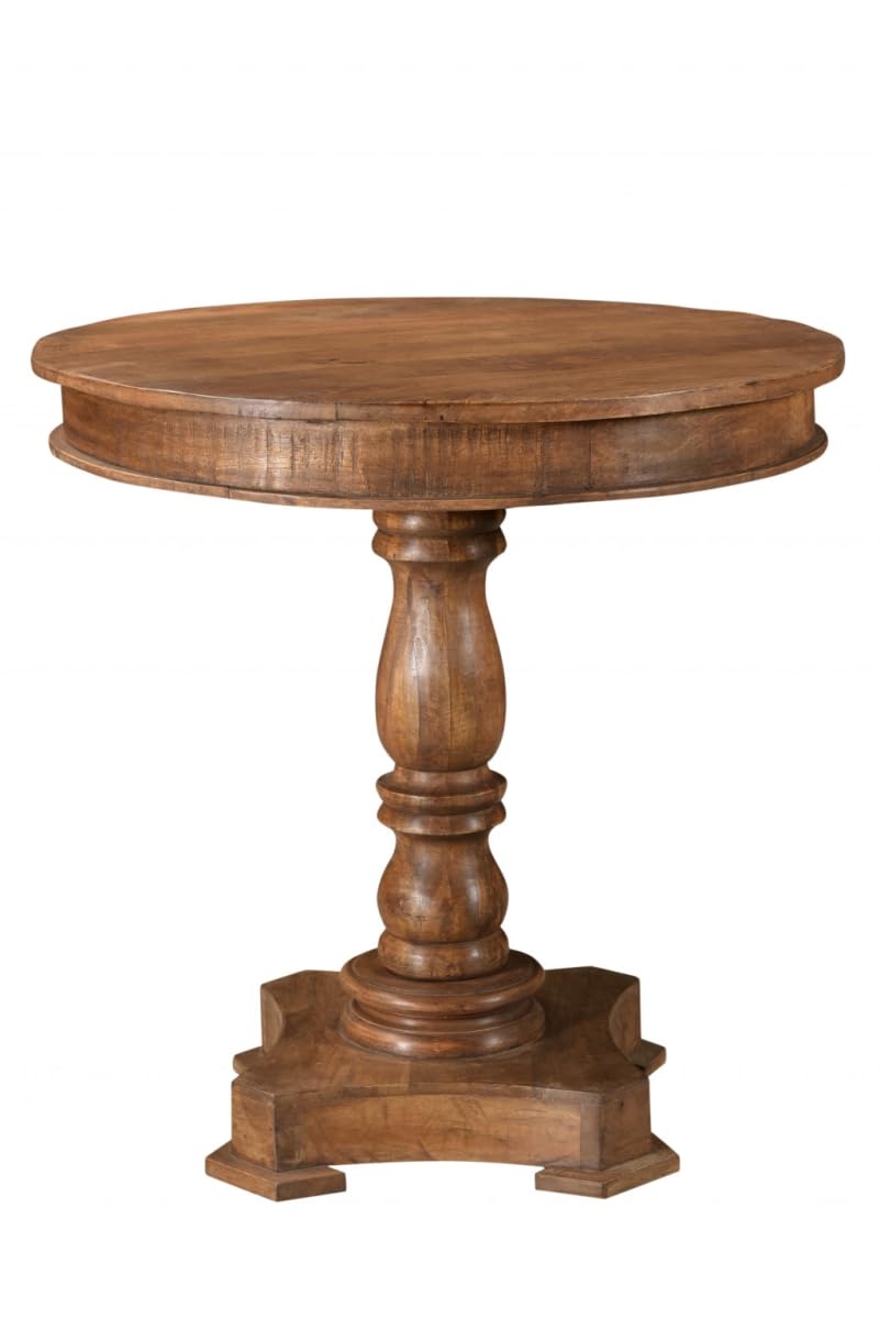 HomeRoots 488593 30 x 30 x 30 in. Natural Brown Solid Wood Round Pedestal Bistro Dining Table