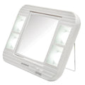 JERDON Two-Sided Makeup Mirror with Lights - Vanity Mirror with 5X Magnification & Two Glare-Free Light Settings - White Base - 
